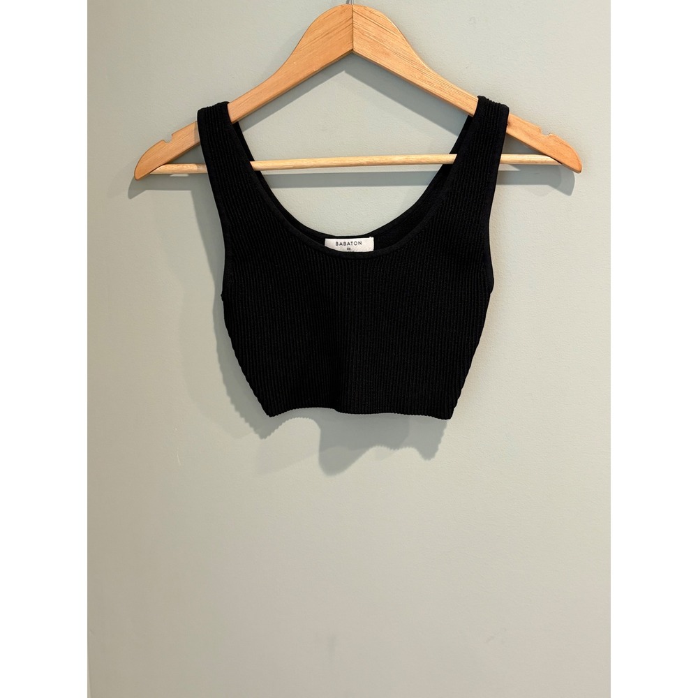Babaton Sculpt Knit‎ Crop Top Black Ribbed Scoop Neck Tank XS